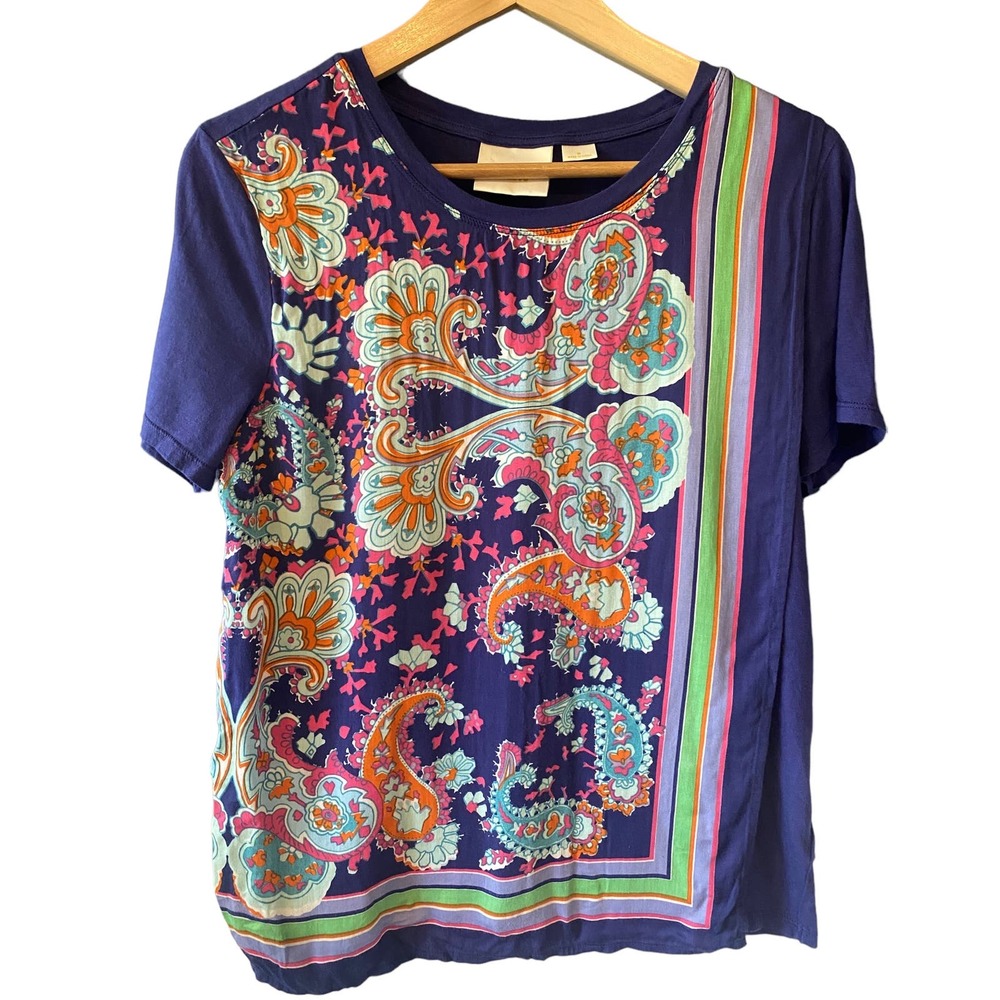Anthropologie (Maeve) | Cotton-Blend Purple Paisley T-Shirt | Size Medium